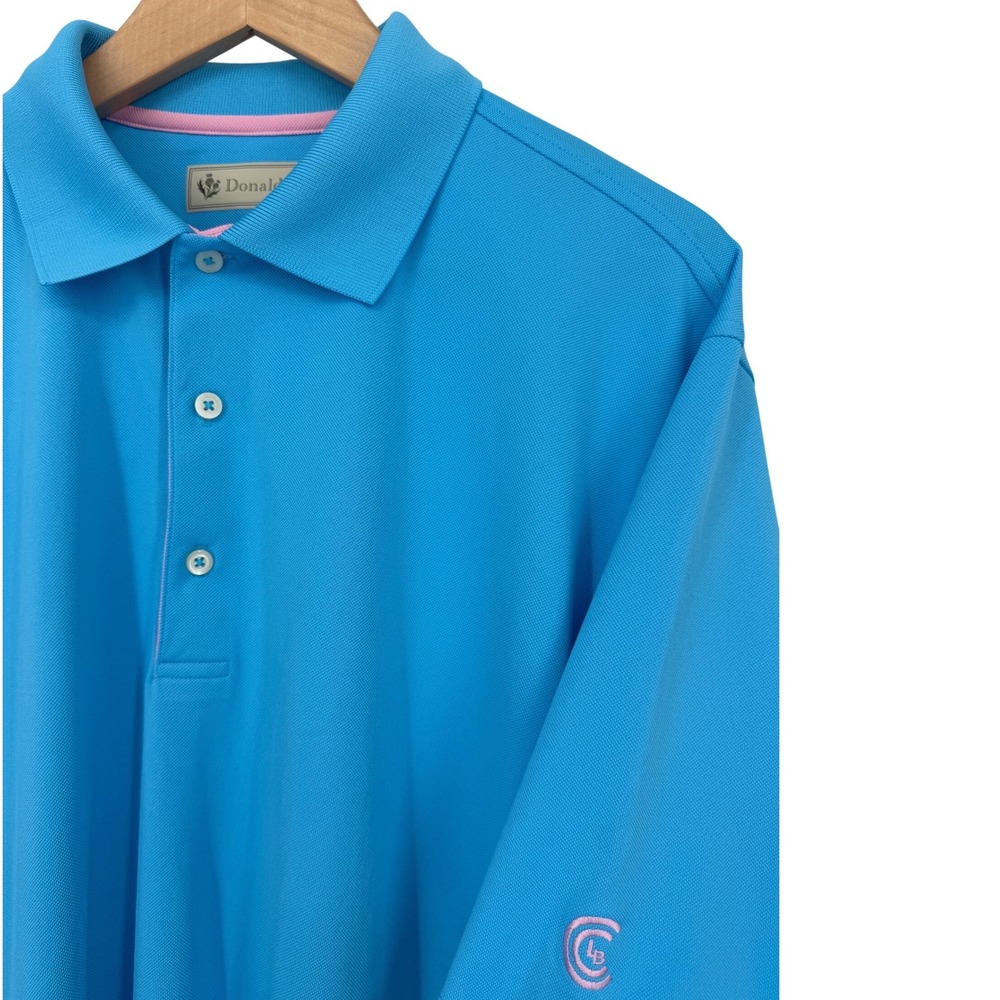 Donald Ross Sport Mens L Blue Pink Long Beach CC Short Sleeve Golf Polo Shirt